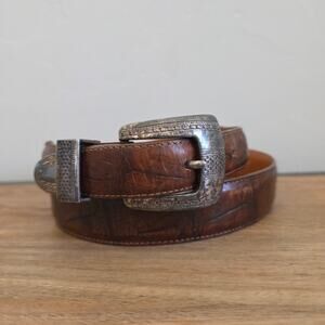 Onyx Leather Belt Brown Distressed Western Engraved Buckle 36